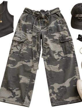 Sanctuary Camo Cargo Pants Womens 29 Utility Jogger Streetwear Tie Waist Trend